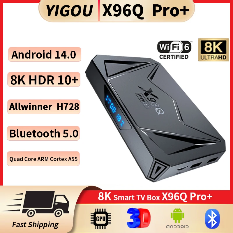 

X96Q PRO+ Android 14 Smart TV Box Allwinner H728 Quad Core 8K@24fps 1000M Ethernet Wifi 6 Google Player X96Q Pro Set Top Box