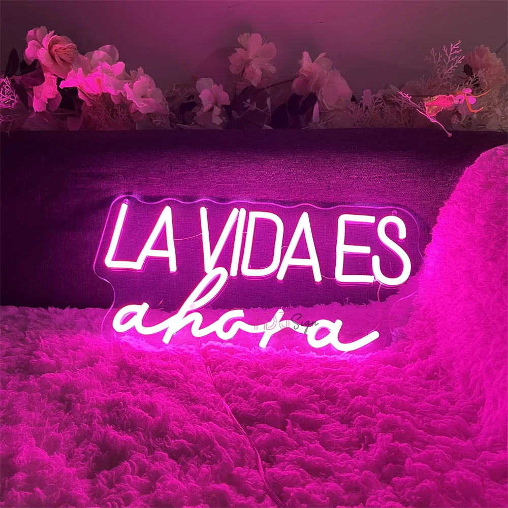 Neon Led Sign Spanish LA VIDA ES Ahora LED Night Lights USB Sign Bedroom Room Wall Neon Lamps Party Decor Wedding Bar Decoration