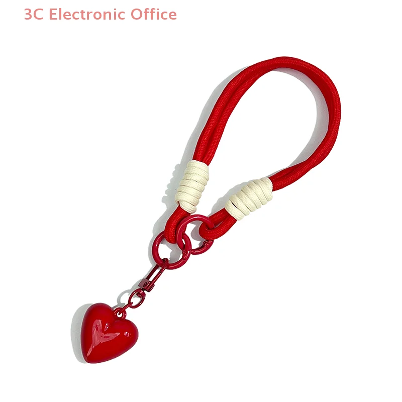 1 Piece Love Double Loop Short Braided Rope Phone Lanyard Hanging Chain Keychain Can Be Carried Twist Rope Anti-loss Pendant