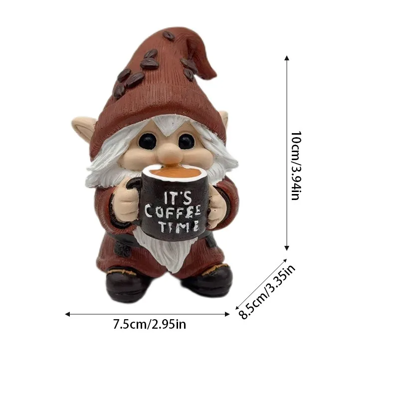 1PC Coffee Drinking Gnome Cute Resin Elf Craft Figurine Home Decor Ornament Desk Decoration DIY Patio Bonsai Landscape Miniature