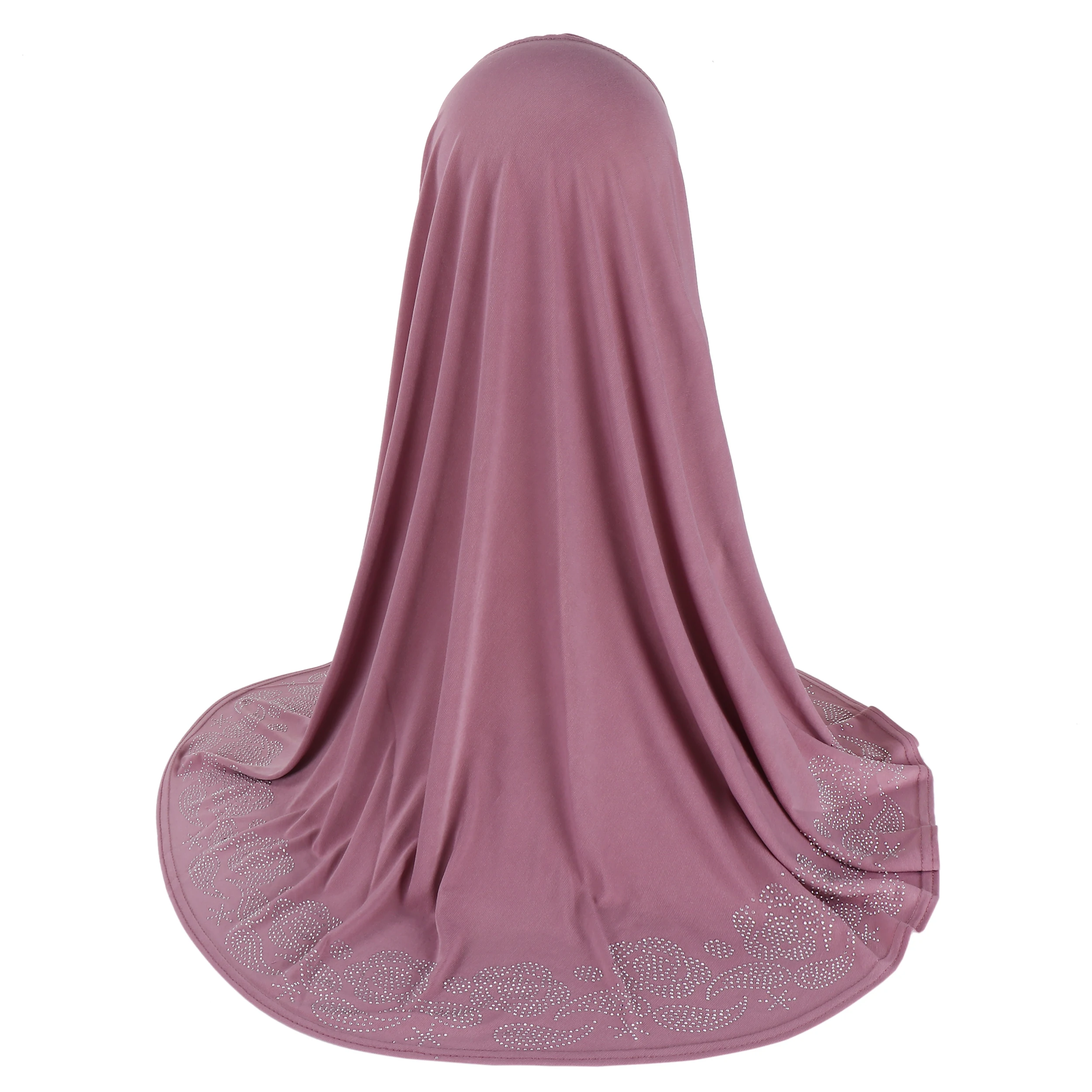 H407 Erwachsene große muslimische Hijab Schal mit Blumen Strass islamische Kopftuch Hüte Armia ziehen auf Headwrap Motorhaube – Detail 5