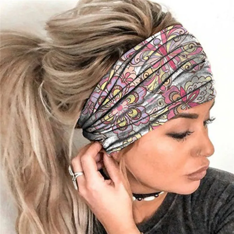 Nieuwe Boho Bloemenprint Brede Hoofdbanden Vintage Knoop Elastische Tulband Headwrap Voor Dames Meisjes Katoenen Zachte Bandana Haaraccessoires