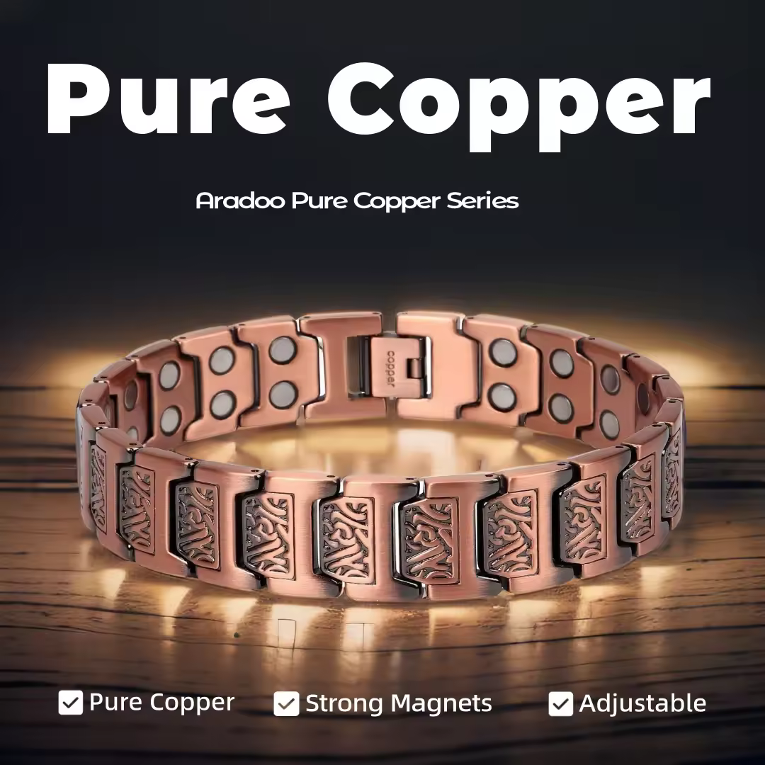 ARADOO Bracelet en cuivre pour hommes pur cuivre néodyme lien magnétique Bracelets bijoux cadeau