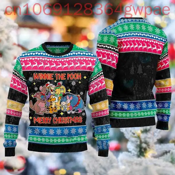 Disney Pooh Bear Ugly Christmas Men and Women Sweater Winnie The Pooh Movie Xmas Sweatshirt Bear Christmas Gift For Winter Gift