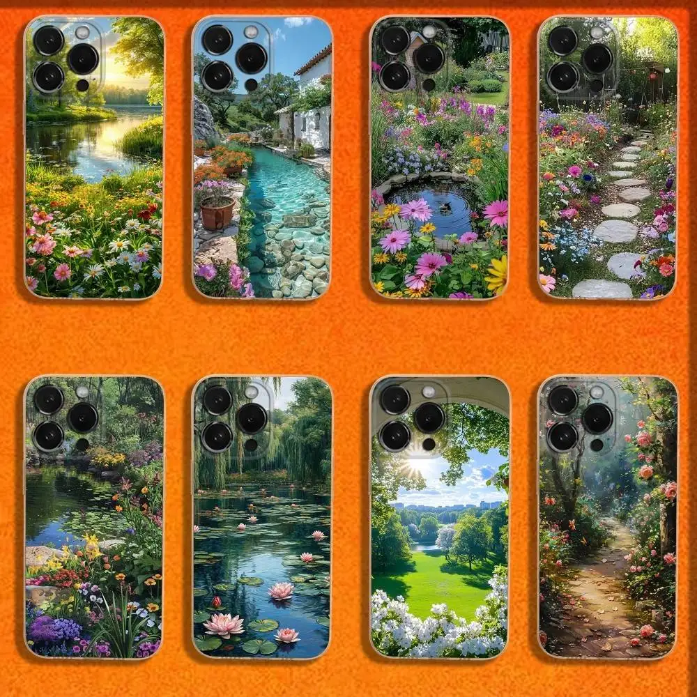 

bloom garden Phone Case For iPhone 16,15,14,13,12,11 Plus,Pro,Max,XR,XS,Plus,E,Mini Transparent Soft Cover