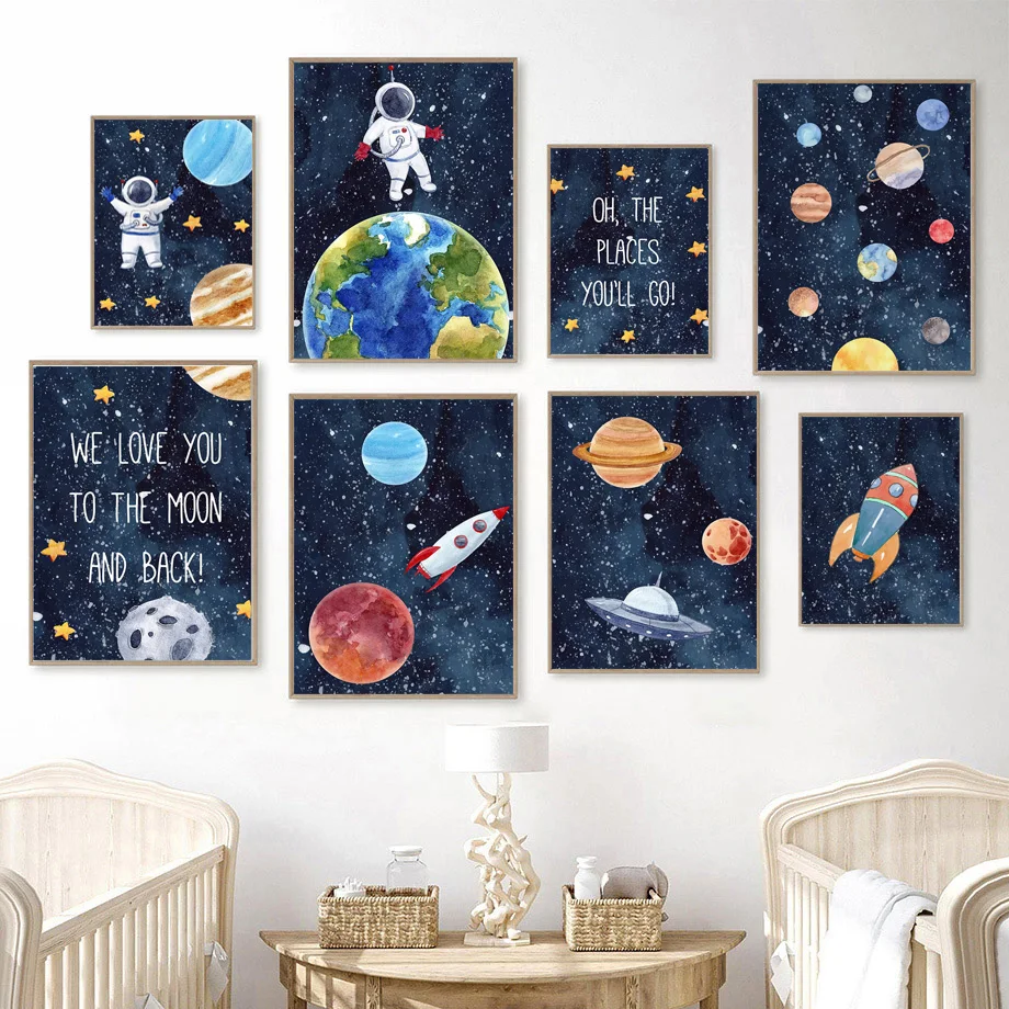 Astronaut Spacecraft Star Earth Jupiter Mars Wall Art Canvas Painting Nordic Poster And Prints Wall Pictures For Kids Room Decor