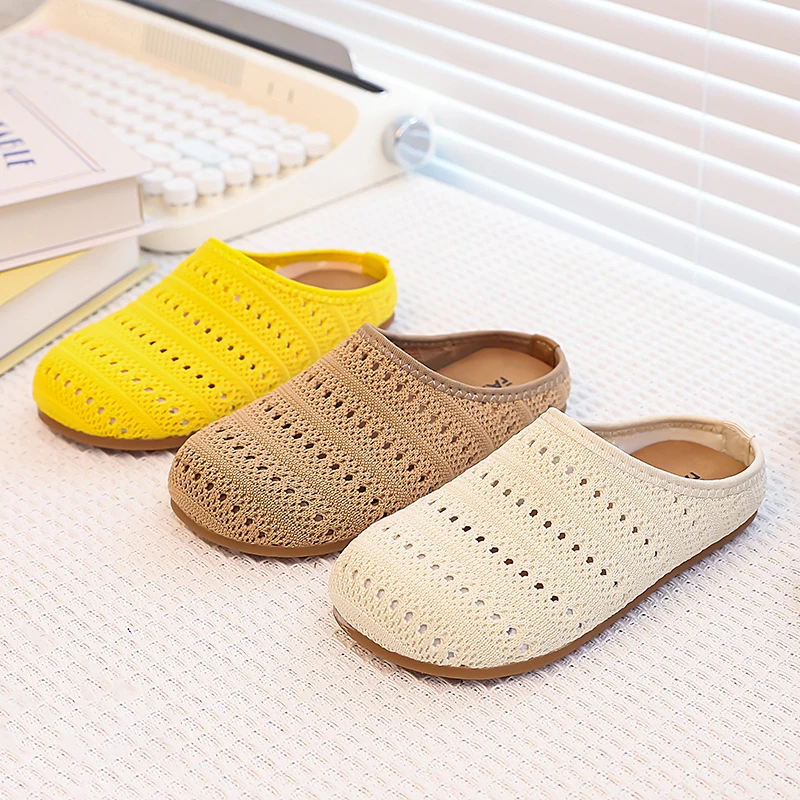 

JGSHOWKITO Summer Outdoor Kids Slippers Woven Hollow Breathable Children's Slip-on Shoes Fashion Non-slip Girls Causal Slippers