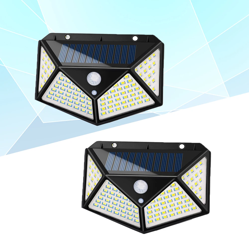 

2 Pcs Solar Wall Light Motion Sensor for Door Yard Garage Outdoor 100 LED Black
