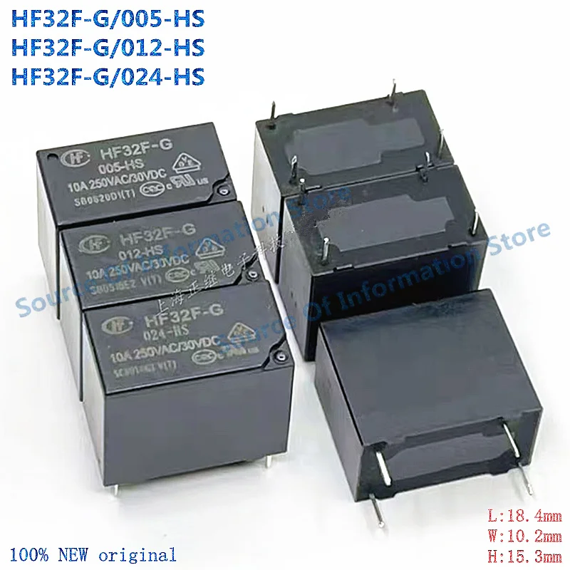 10Pcs JZC-HF32F-G/005/012/024-HS Power Relay 5V 12V 24VDC 4Pin 10A 100% New