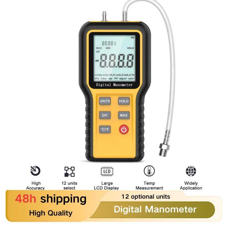 

Digital Manometer, Gas Pressure Tester, Fieldpiece Manometer HVAC 12 Selectable Units Differential Pressure Gauge, Large LCD