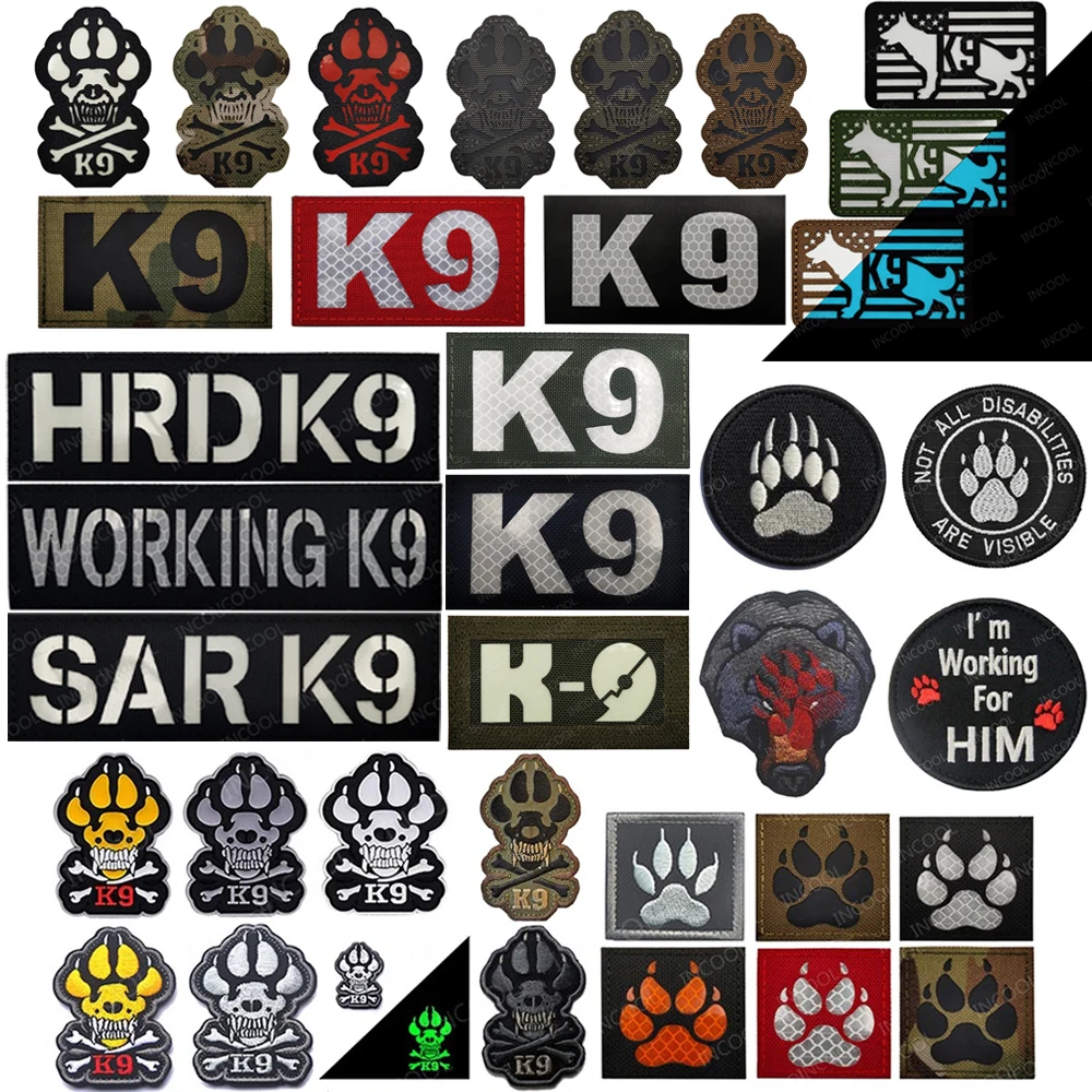 K9 Working Dog SAR Infrared IR Reflective Patch Rescue Dogs Embroidery Patches Tactical PVC Rubber Luminous Badges For Clothing