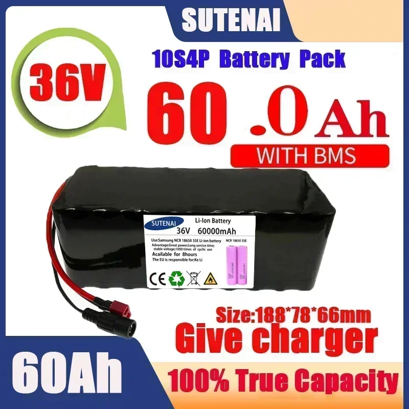 

SU 36V 120Ah Electric Bicycle Battery Built-in 40A BMS Lithium Battery Pack 36 Volt 2A Charging Ebike Battery + Charger