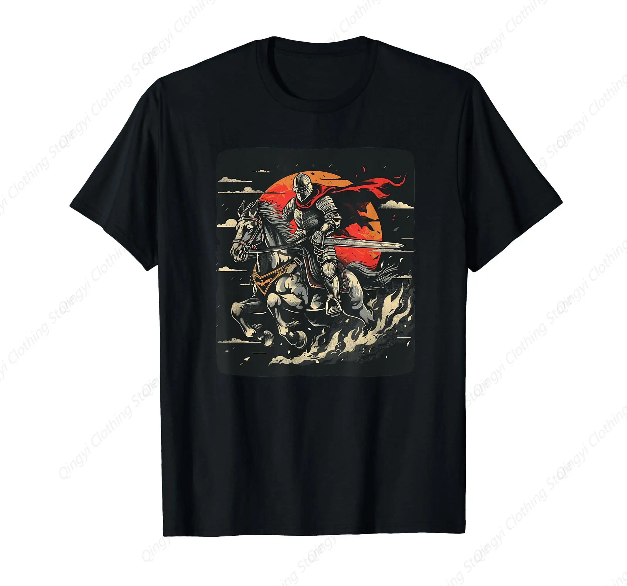 Cool crusader Knight with horse for medieval T-Shirt