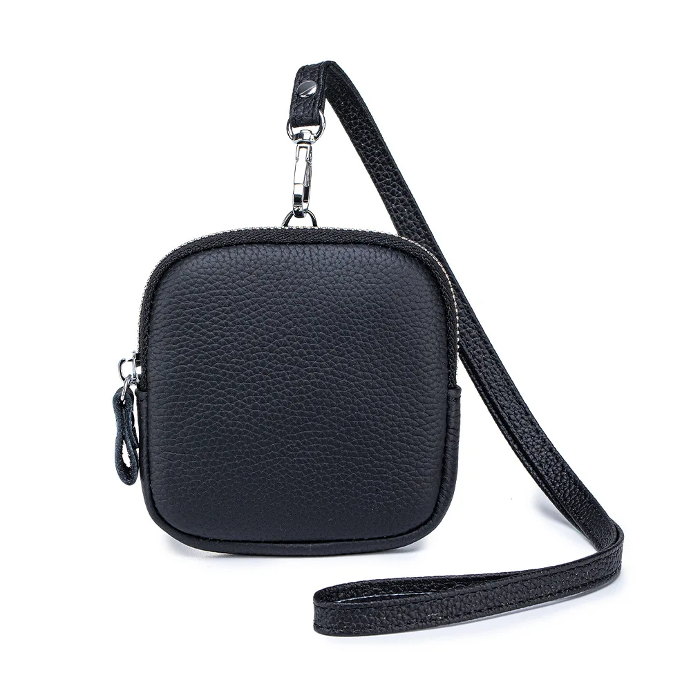 Lady Bag Top Layer Cowhide Simple Coin Purse Ins Style Fashion Portable Neck Hanging Lipstick Makeup Bag Genuine Leather Storage