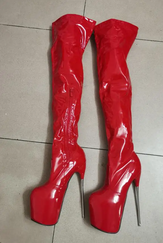 Sexy Over De Knie Pompen Vrouwen 22 cm Dunne Hoge Hakken Schoenen Dames Lange Laarzen Vrouwelijke Luipaard Rode Stalen Pijp dans Drop Shipping