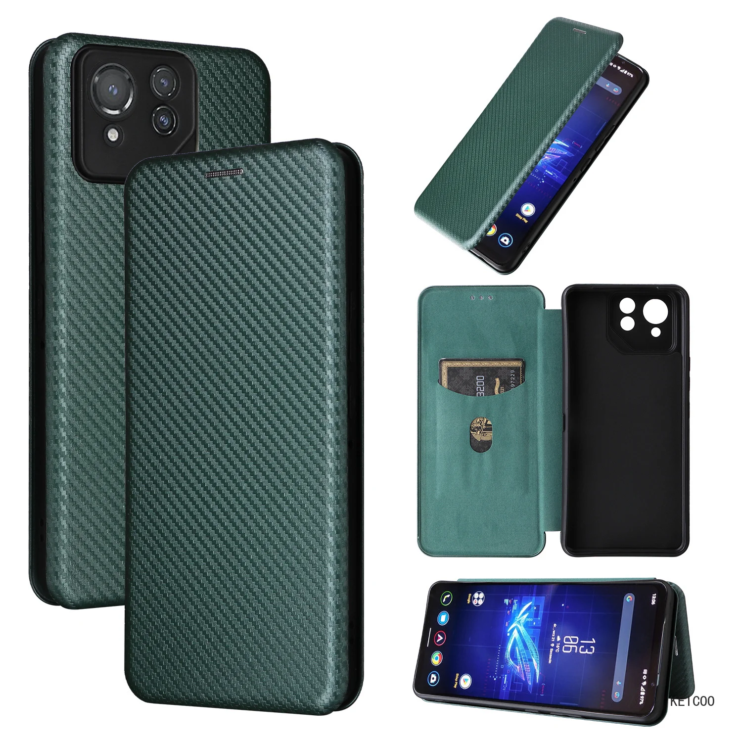 Anti-fall Shell for Asus ROG Phone 8 Pro 3 7 Ultimate Strix Carbon Fibre Cases Non-slip Multi-Card Slot Wallet Clip Housing