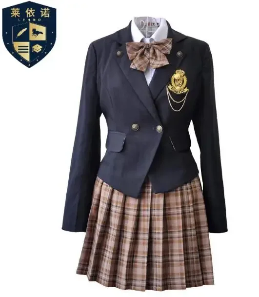 New Spring High School Uniform JK Girls Include Jacket Shirt Skirt Badge Tie