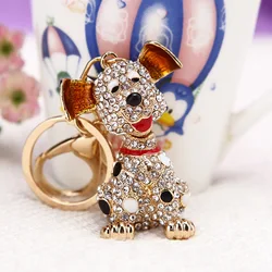 Cute Dalmatian Rhinestone Dog Keyring Alloy Metal Gold Color Animal Pet Keychain Handbag Purse Holder Jewelry llaveros