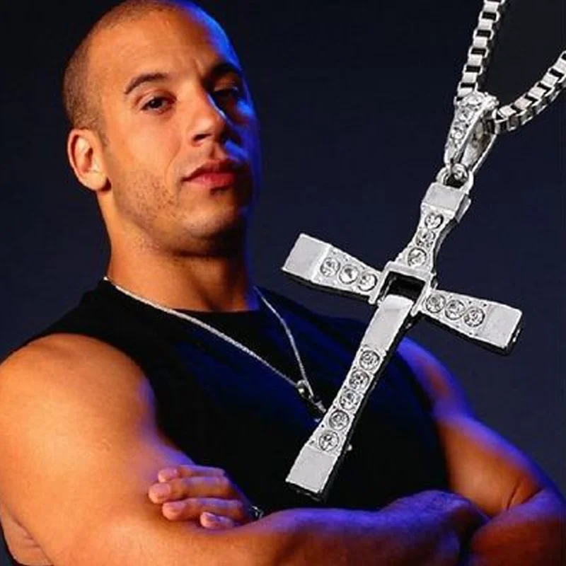 Fast And Furious Movies Man Cross Necklace Rhinestones Luxury Fashion Male Zinc Alloy Pendant Necklaces Y2K Accessories Jewelry