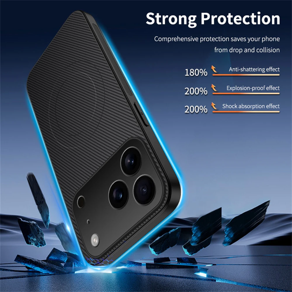 Ultra Thin Carbon Fbier Magnetic Leather Case for iPhone 17 Air 16E 16 15 14 13 Pro Max for Magsafe Shockproof Military Cover