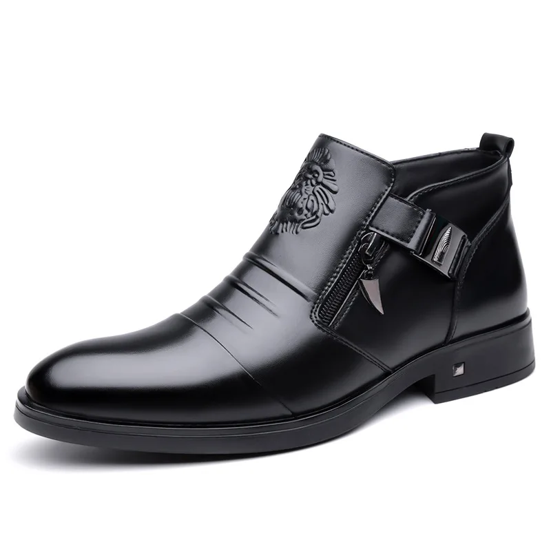 Men's Pointed Toe Dress Shoes Double Side Zippers Business Casual Low Top Boots Comfortable Formal Leather Shoes for Work Office image 5