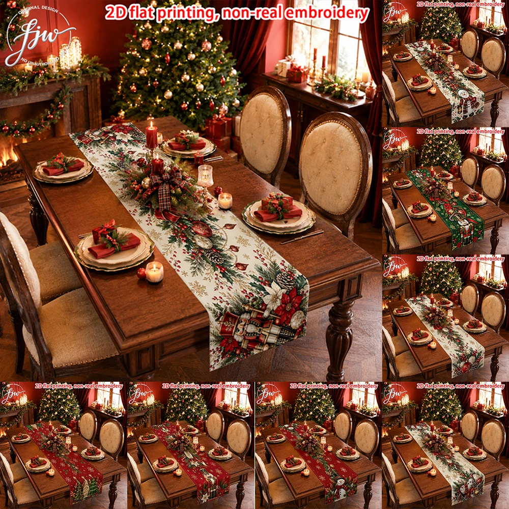 1pc Christmas Table Runner, Vintage Nutcracker Xmas Holiday Table Decor for Dining Room Kitchen Party