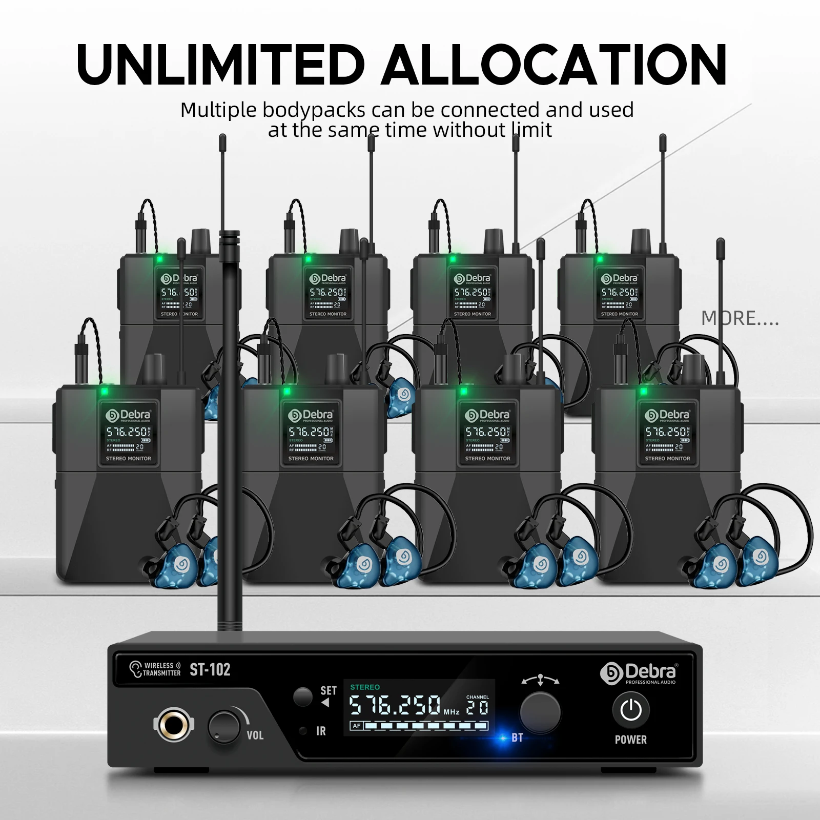 Debra ST-102 UHF IEM Stereo Wireless In-Ear Monitor System 80-300m Transmission Distance For Stage Performance Studio Recording view 6
