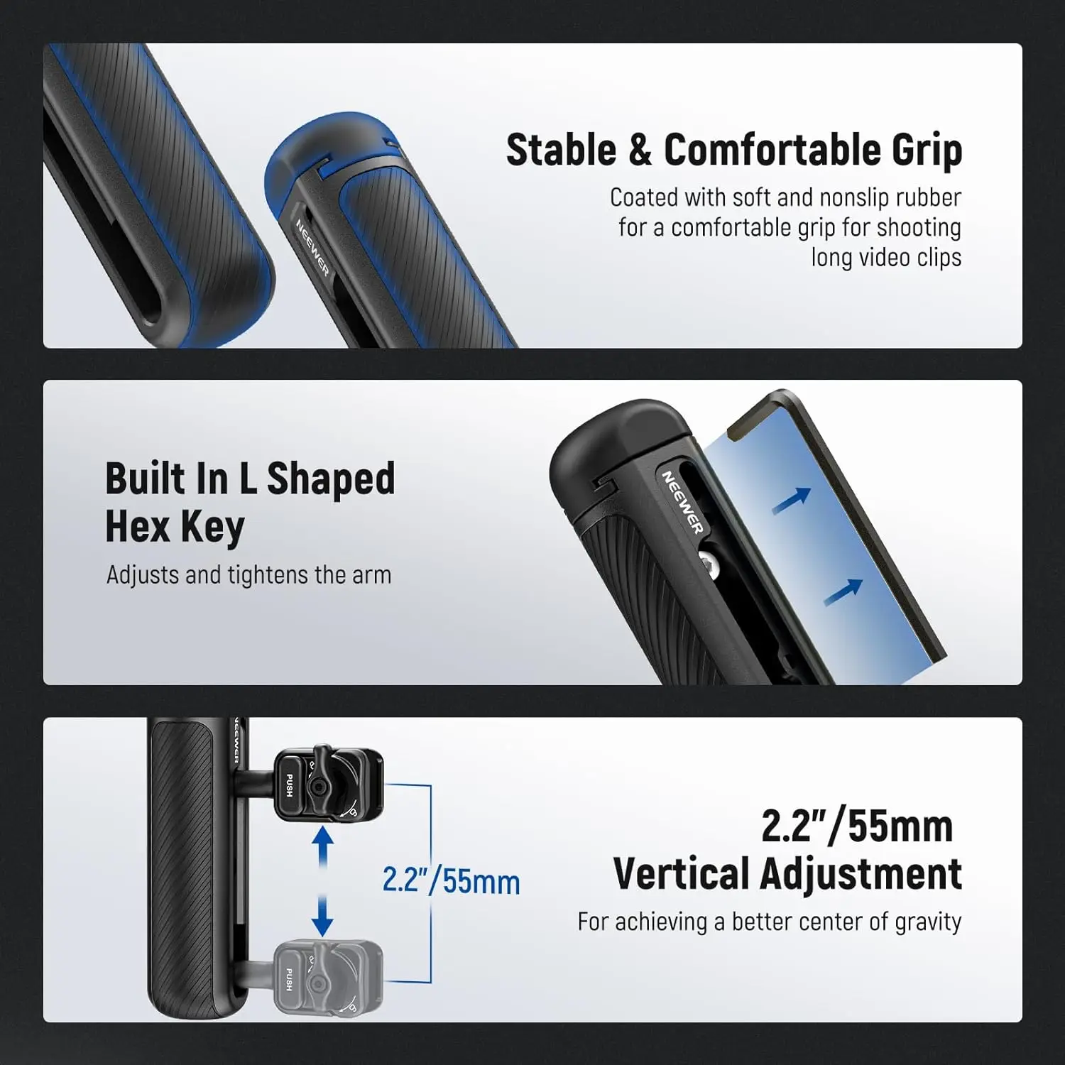 NEEWER poignée latérale à dégagement rapide pour Cages de téléphone de 2e génération PA043 PA044 pour iPhone 15 Pro Max/15 Pro, PA042 pour Samsung S24 Ultra