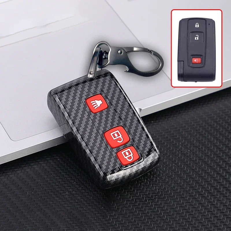 

Carbon ABS +silica Gel Buttons Key Fob Cover For 2004 2005 2006 2007 2008 2009 Toyota Prius Remote Case Skin