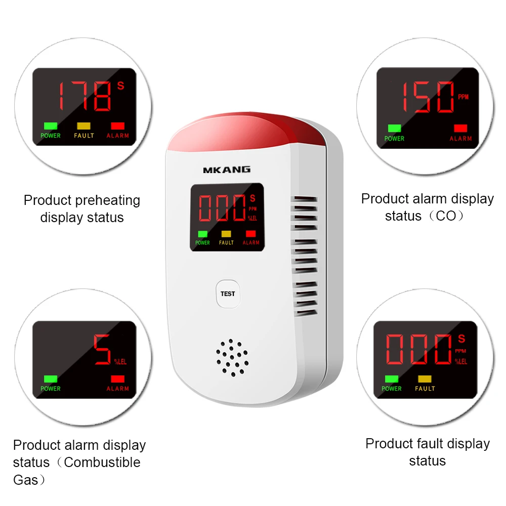 Rilevatore di perdite di gas da cucina GSM combustibile con display a LED Lng/CO/CH4/Naturale/Batteria GPL