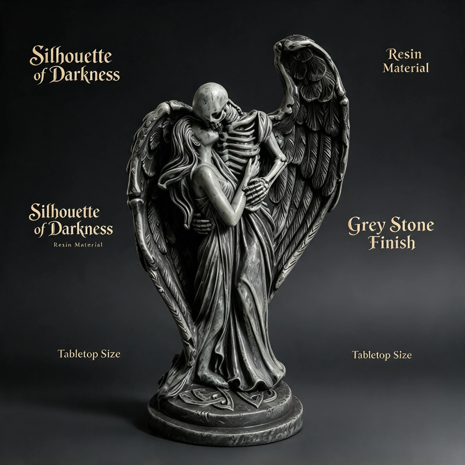 Gothic Resin Statue Fallen Angel, Death Kiss Skeleton Embrace Halloween, Home Decor Horror Gothic Room, Table Ornament Gift Part