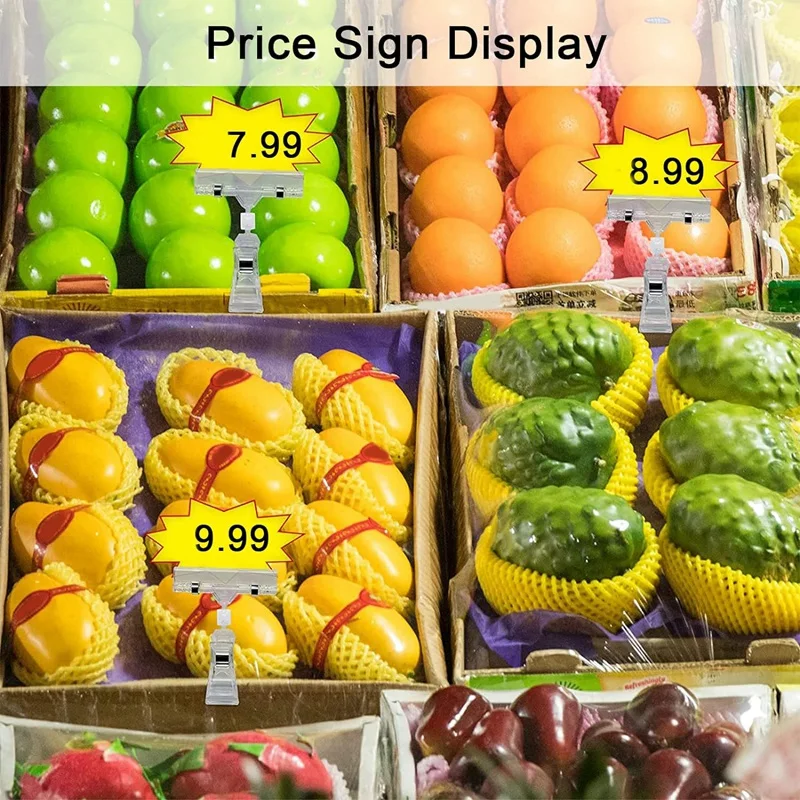 30 Pcs Label Holders Sign Clip, Plastic Clear Rotatable Sign Clips, Merchandise Sign Display Clip, Price Tag Clamp Durable
