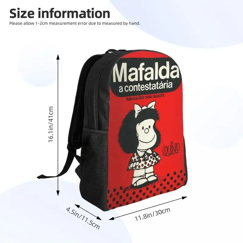 Mafalda A Contestataria Mochilas para Homens e Mulheres, Bolsa para Estudantes Universitários, Fits 15 "Laptop, Quino Comic Manga Malas