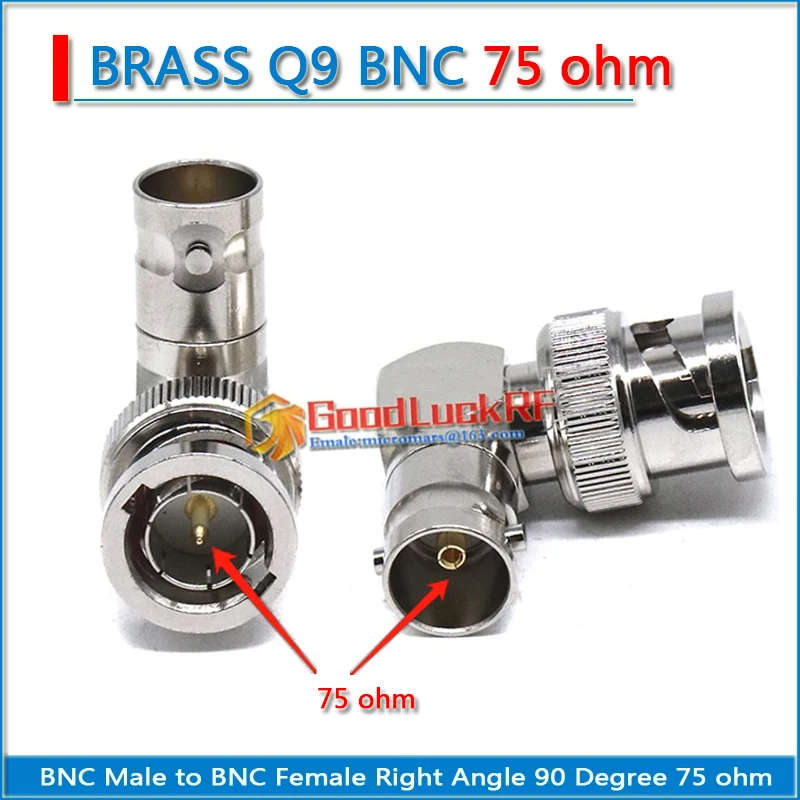 

75 ohm Q9 BNC Male to BNC Female Right Angle 90 Degree Nickel Plated Dual BNE Brass RF Connector Socket Adapter