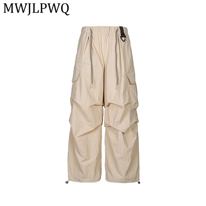 

MWJLPWQ American Retro Simple Sports Pants Unisex Pleated Drawstring Versatile Casual Trousers For Women Spring Summer 14678