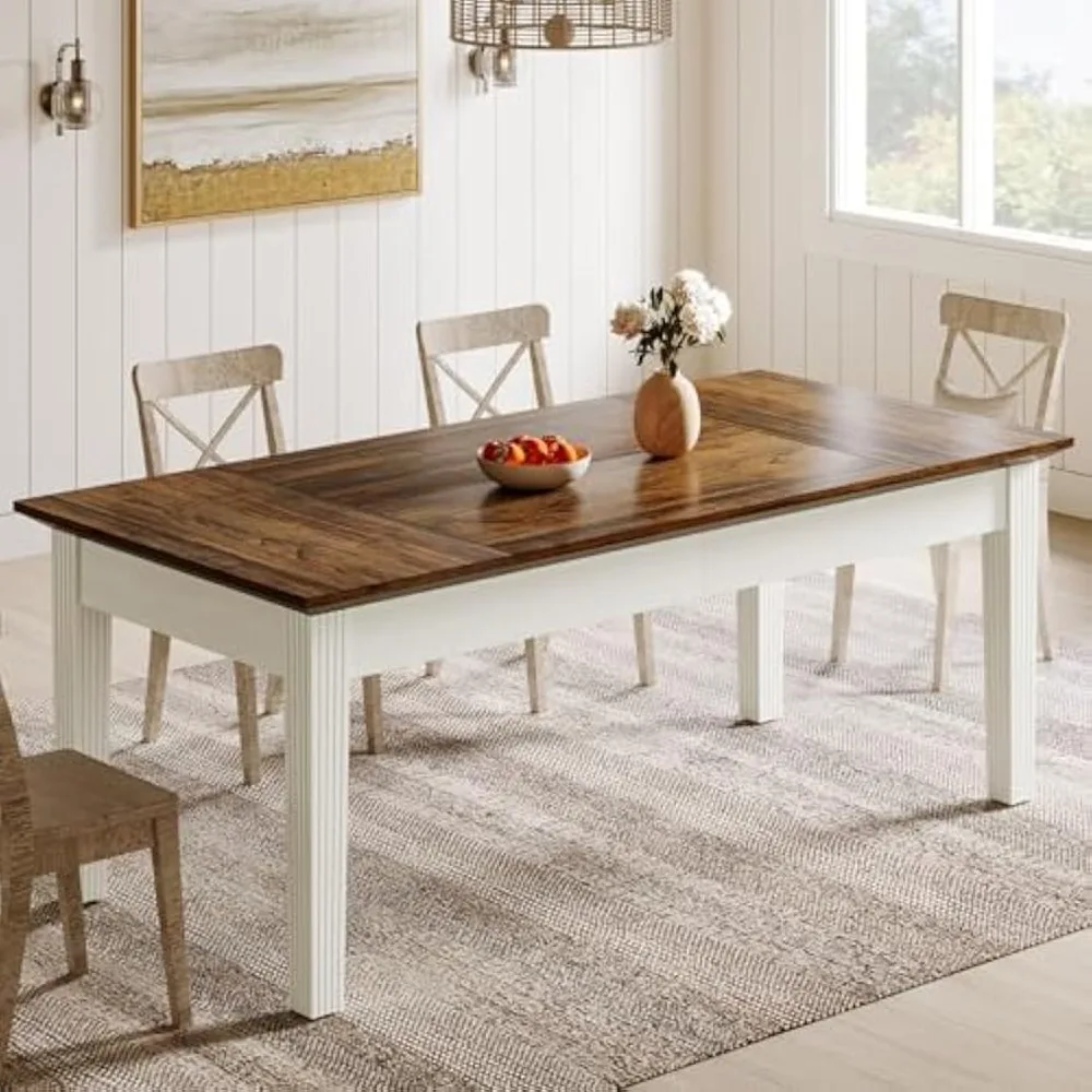 

Dining Table for 4-6 People, 62-Inch Rectangular Kitchen Table with Solid Wood Legs, Modern Farmhouse Dinner Table