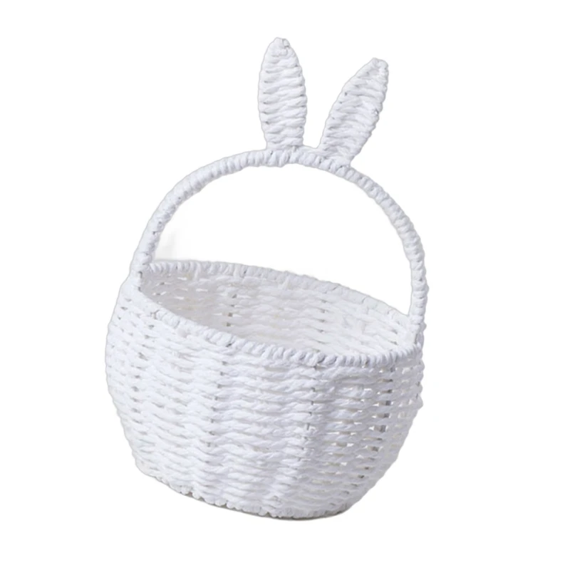 Cesta papel que ahorra espacio con lindas orejas conejito, contenedor almacenamiento ropa eficiente
