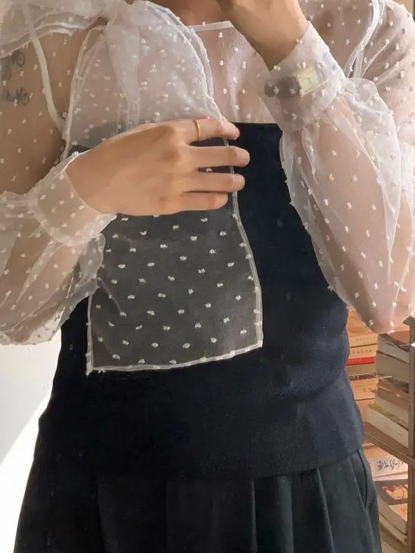 

Универсальная женская блузка Sweet Candy Miss Hanjo с длинным рукавом, рюшами и сетчатыми вставками, в деловом стиле, приталенного кроя