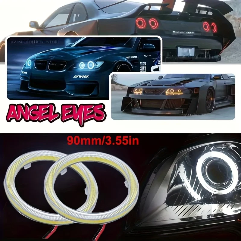 

2pcs 90mm/3.55in 12V COB LED Halo Ring Angel Eyes for Car Motorcycle Circular LED Light Ring
