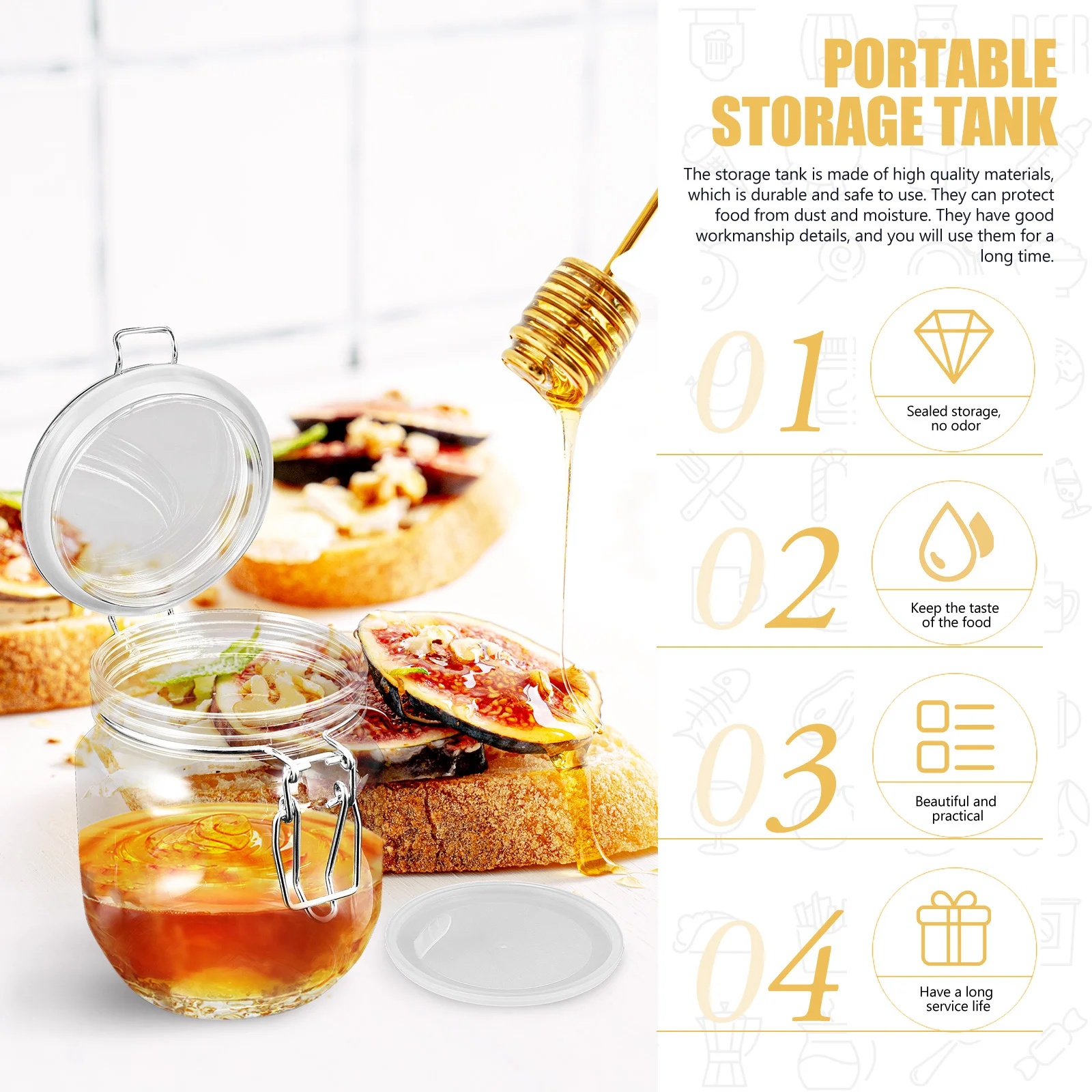 

2pcs Transparent Honey Jar Airtight Plastic Jars For Storage Kitchen Supplies Clear Container Reusable Sealed Jar For Jam Caviar