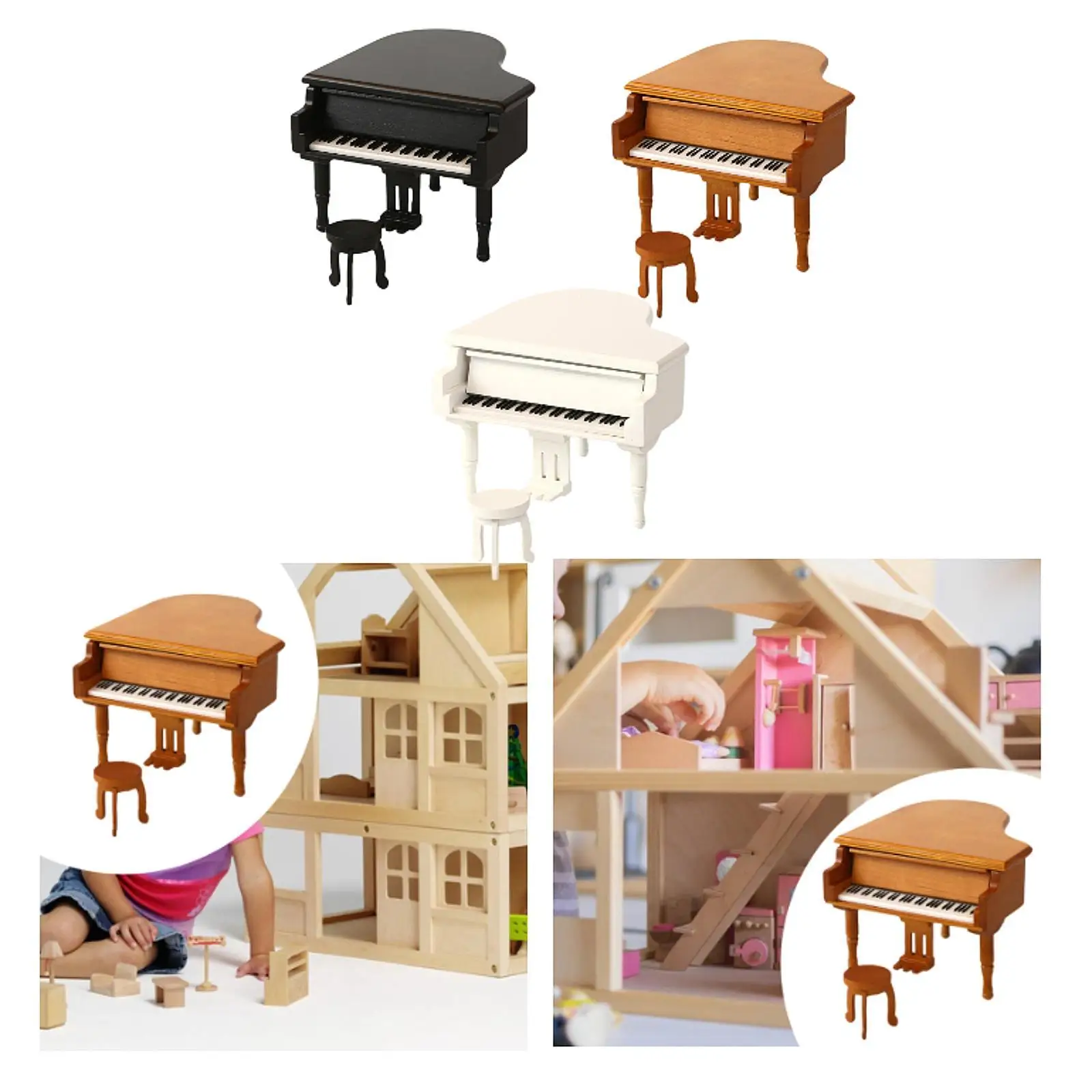 อุปกรณ์กล่องดนตรีเปียโนขนาดเล็กสำหรับนักดนตรีอุปกรณ์บ้านตุ๊กตา DIY สำหรับนักดนตรี