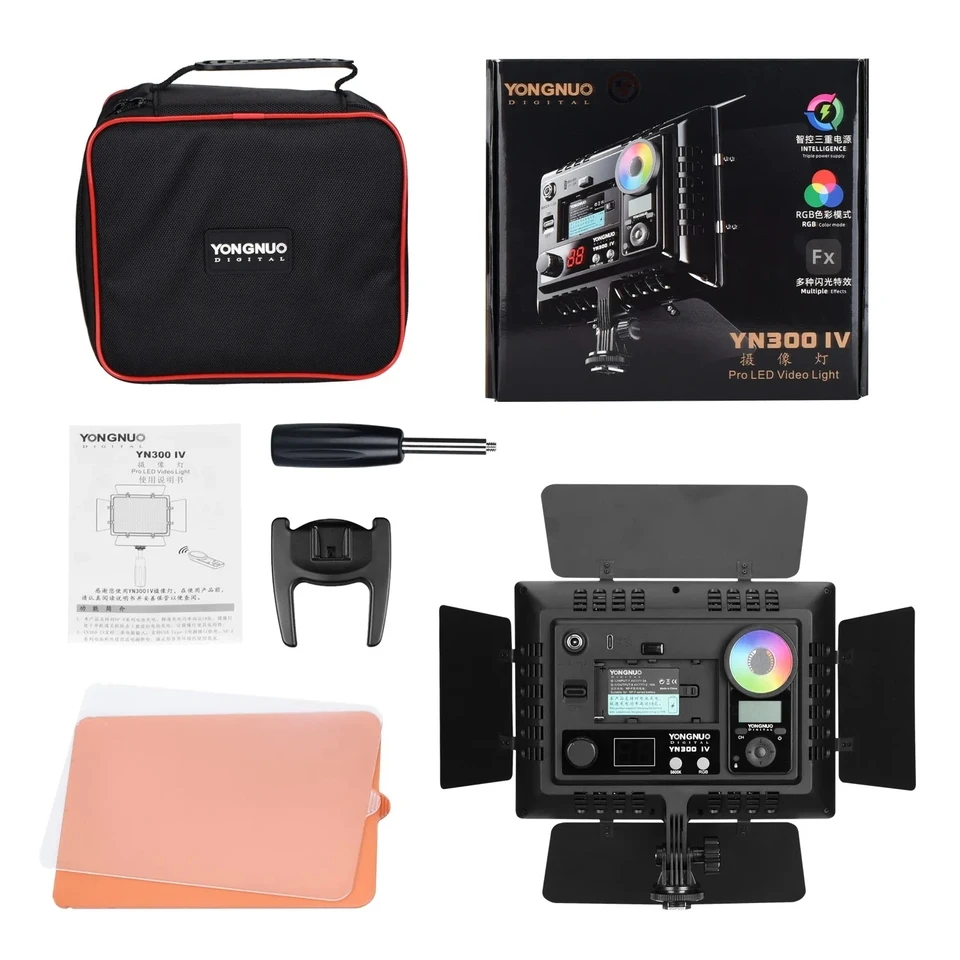 Yongnuo YN300 IV RGB Full Color Led Video Light Panel 3200-5600K DSLR Fill Lighting YN300IV for Canon Nikon Sony Camera