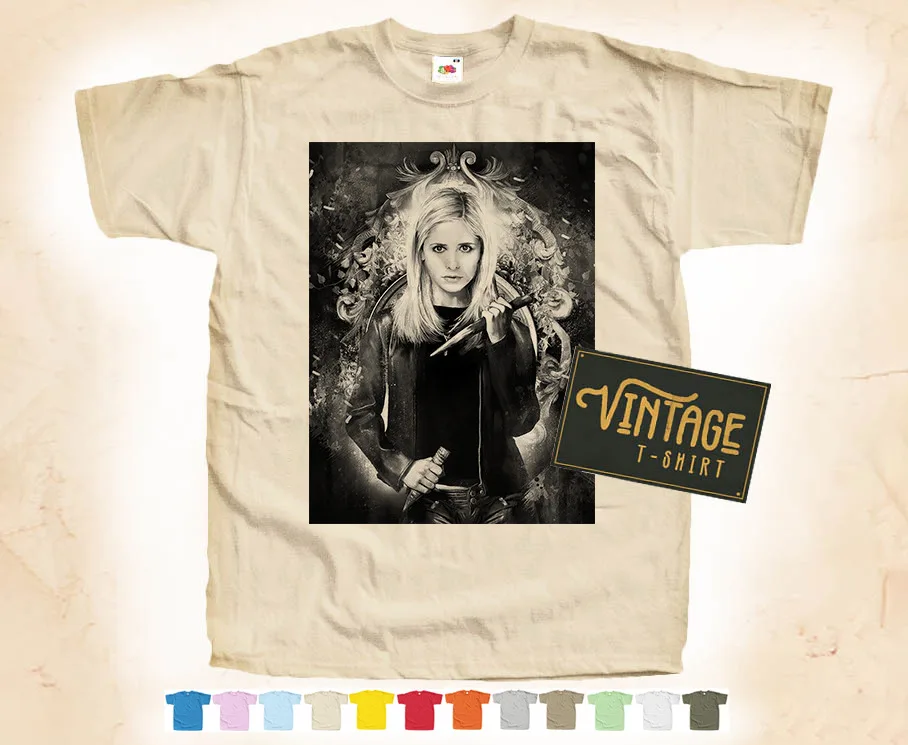 

BLACK Print: Buffy The Vampire Slayer V3 T shirt Natural VINTAGE Cotton S-5XL