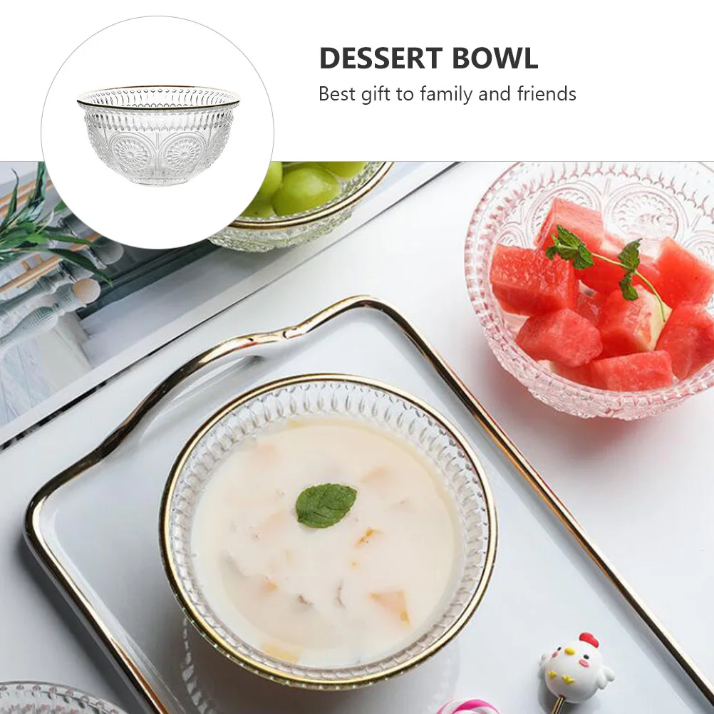 

1Pcs Decorative Embossed Glass Salad Bowl Clear Sunflower Pattern Multi-Purpose Serving Bowl for Parties Events