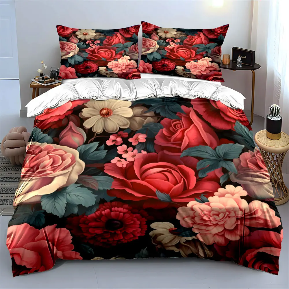 Vibrant floral decorative pattern Print Bedding set 3PC 1 duvet cover 2 pillowcases adult and children bedding set Luxury