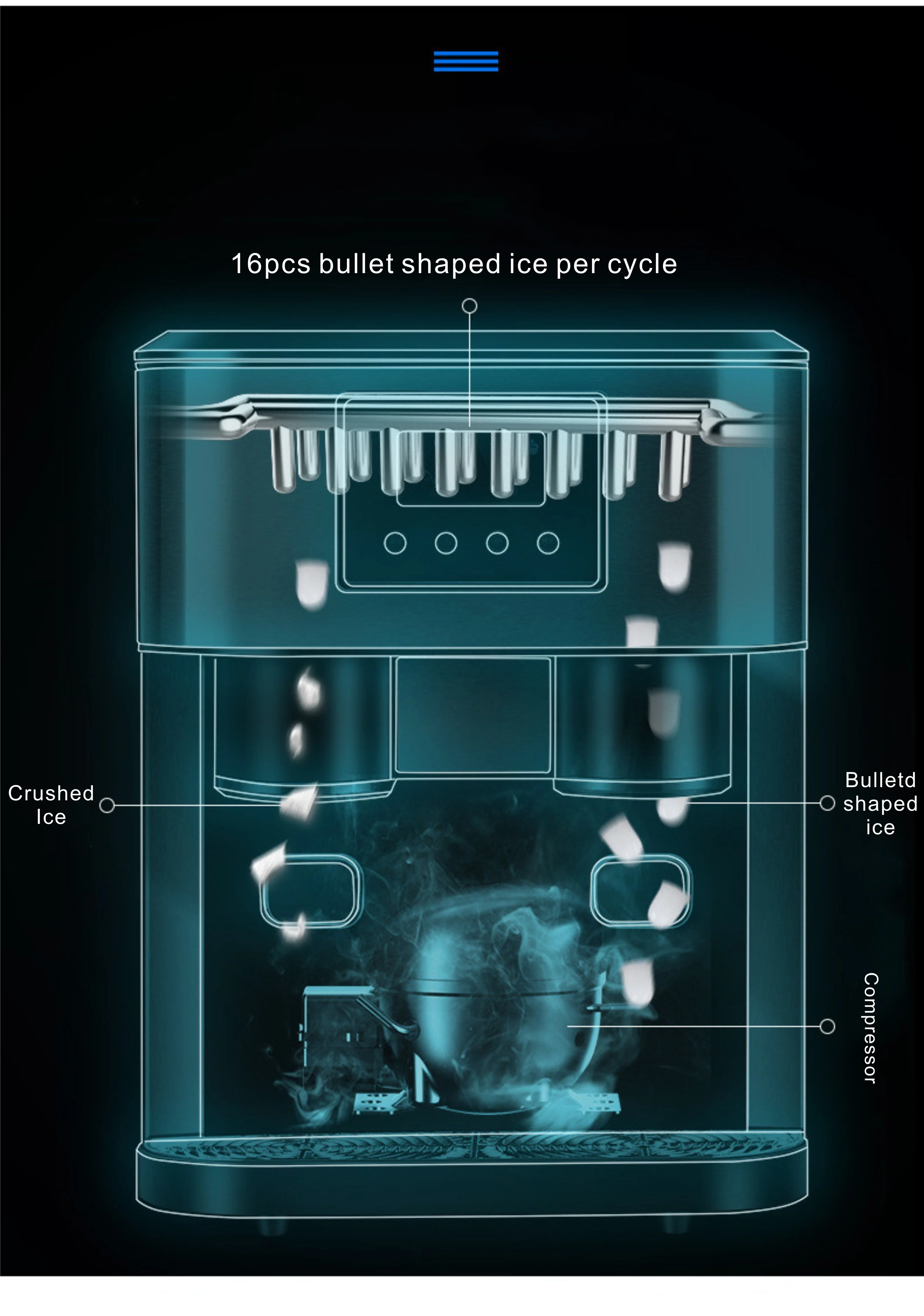 18kg capacity 2L water tank 1kg ice bin LCD Touch screen Portable Countertop Ice Maker with Cold Water Dispenser Crushed Ice