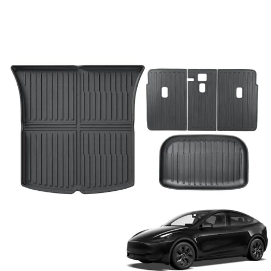 

5PCS Rear Backrest Mats Cargo Liners for Tesla Model Y 5-Seat 2021-2024 All Weather TPE Trunk Mat Frunk Mat Trunk Lower Storage