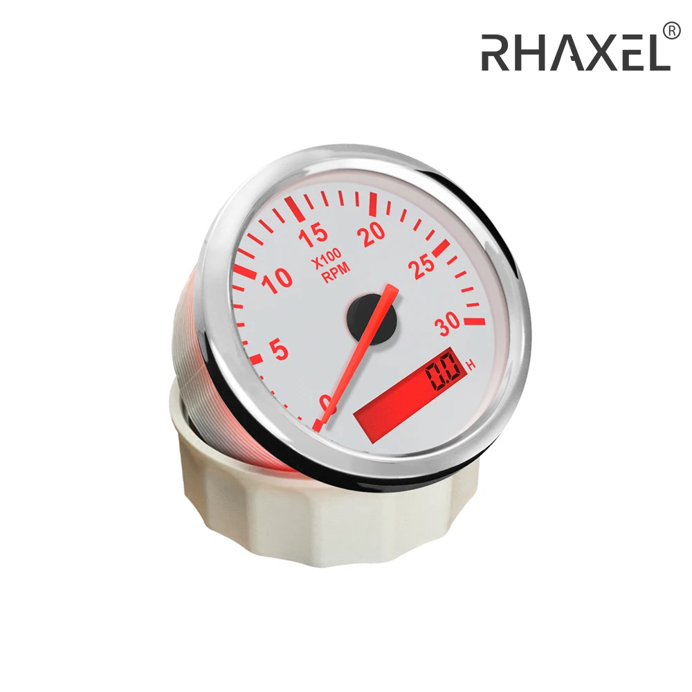 RHAXEL 85mm (3 3/8'') Tachometer Tacho Gauge 3000 4000 6000 8000 RPM for Tractor UTV ATV Boat with Red Backlight 12V 24V