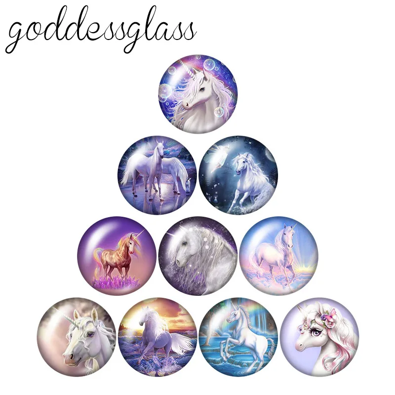 New Magic Unicorn 10pcs 12mm/18mm/20mm/25mm Round photo glass cabochon demo flat back Making findings