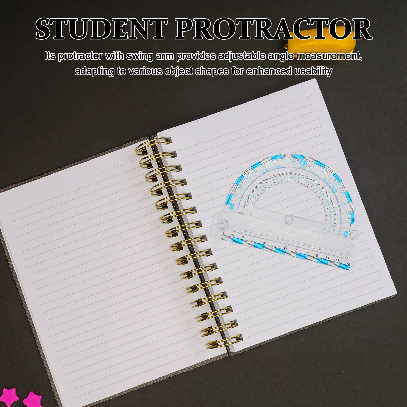 5 Inch Clear Plastic Swing Arm Protractor Semi Circle Multifunctional 180 Degree Angle Finder Tool for School Student